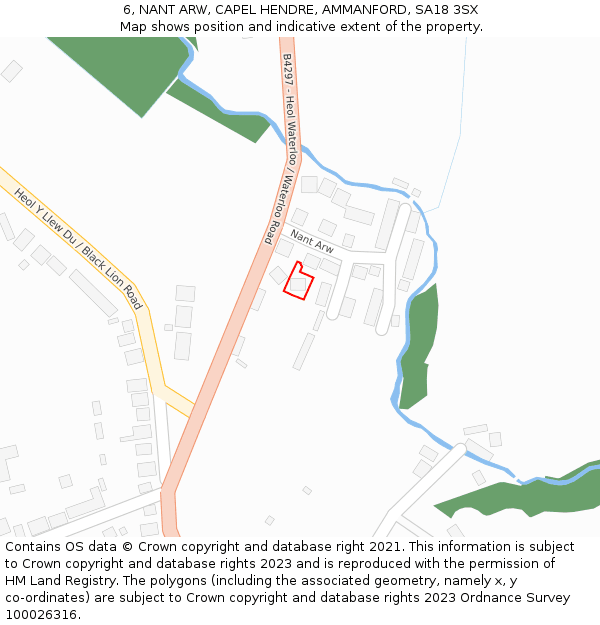 6, NANT ARW, CAPEL HENDRE, AMMANFORD, SA18 3SX: Location map and indicative extent of plot