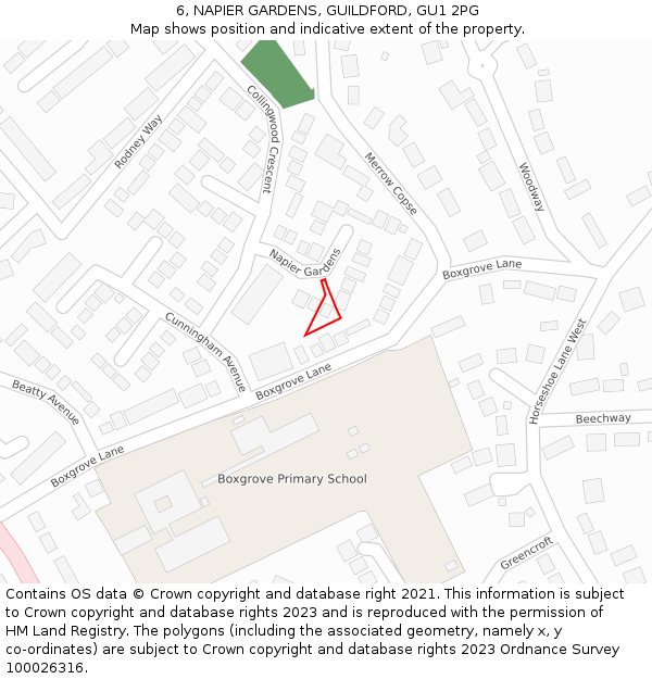 6, NAPIER GARDENS, GUILDFORD, GU1 2PG: Location map and indicative extent of plot