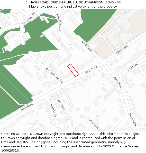 6, NASH ROAD, DIBDEN PURLIEU, SOUTHAMPTON, SO45 4RR: Location map and indicative extent of plot