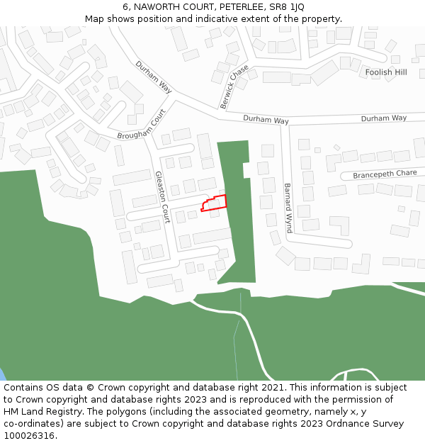 6, NAWORTH COURT, PETERLEE, SR8 1JQ: Location map and indicative extent of plot