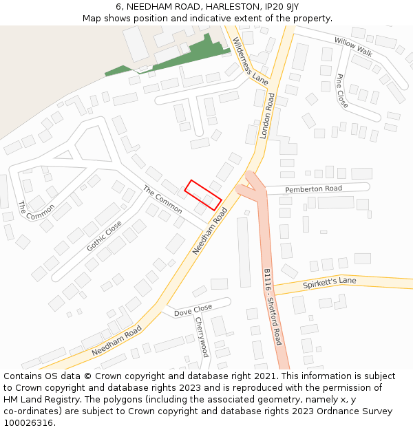 6, NEEDHAM ROAD, HARLESTON, IP20 9JY: Location map and indicative extent of plot