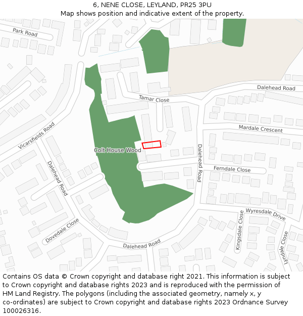 6, NENE CLOSE, LEYLAND, PR25 3PU: Location map and indicative extent of plot