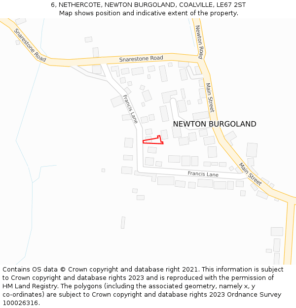 6, NETHERCOTE, NEWTON BURGOLAND, COALVILLE, LE67 2ST: Location map and indicative extent of plot