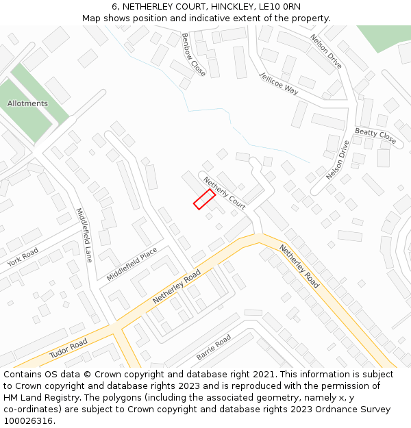 6, NETHERLEY COURT, HINCKLEY, LE10 0RN: Location map and indicative extent of plot