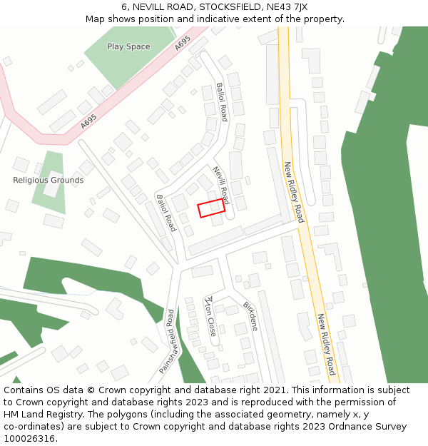 6, NEVILL ROAD, STOCKSFIELD, NE43 7JX: Location map and indicative extent of plot