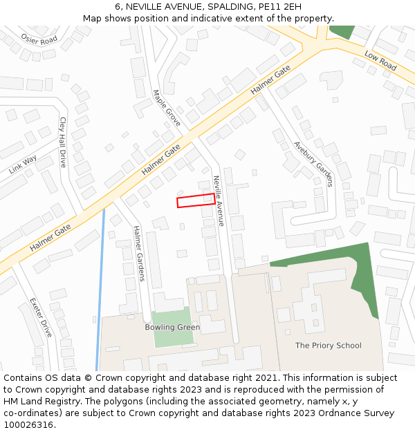 6, NEVILLE AVENUE, SPALDING, PE11 2EH: Location map and indicative extent of plot