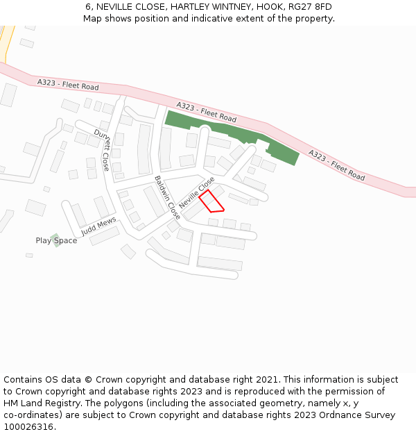 6, NEVILLE CLOSE, HARTLEY WINTNEY, HOOK, RG27 8FD: Location map and indicative extent of plot