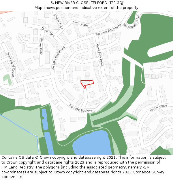 6, NEW RIVER CLOSE, TELFORD, TF1 3QJ: Location map and indicative extent of plot