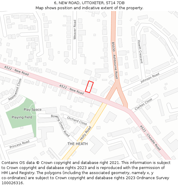 6, NEW ROAD, UTTOXETER, ST14 7DB: Location map and indicative extent of plot