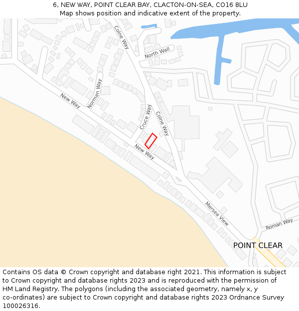 6, NEW WAY, POINT CLEAR BAY, CLACTON-ON-SEA, CO16 8LU: Location map and indicative extent of plot