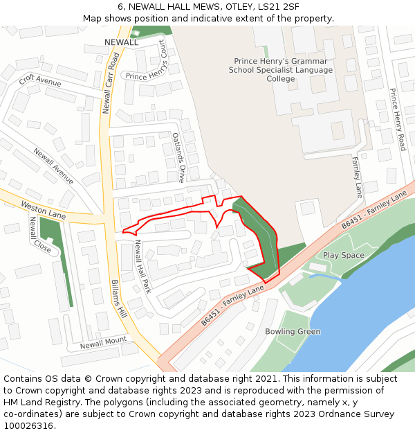 6, NEWALL HALL MEWS, OTLEY, LS21 2SF: Location map and indicative extent of plot