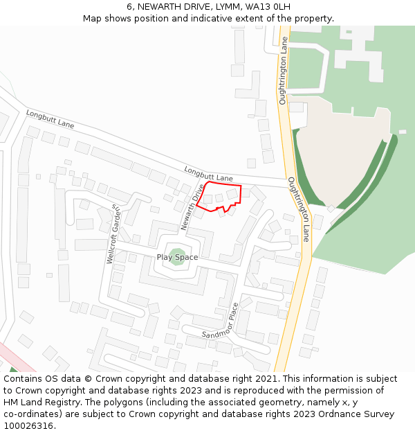 6, NEWARTH DRIVE, LYMM, WA13 0LH: Location map and indicative extent of plot