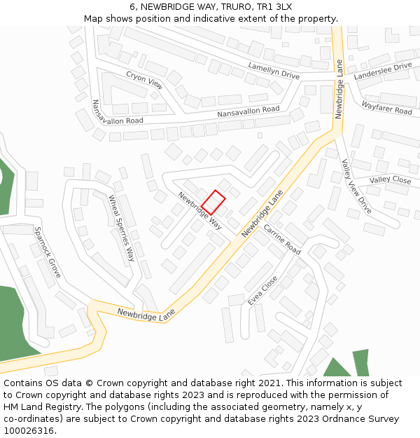 6, NEWBRIDGE WAY, TRURO, TR1 3LX: Location map and indicative extent of plot