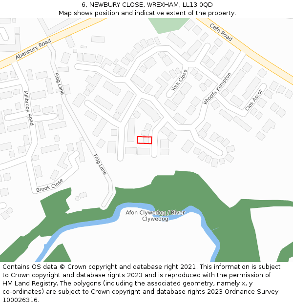 6, NEWBURY CLOSE, WREXHAM, LL13 0QD: Location map and indicative extent of plot