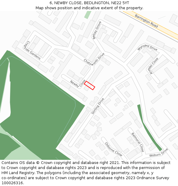 6, NEWBY CLOSE, BEDLINGTON, NE22 5YT: Location map and indicative extent of plot