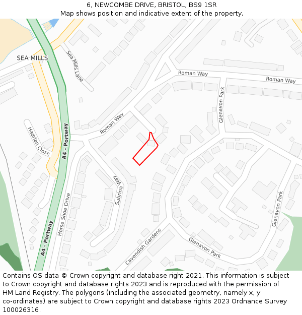 6, NEWCOMBE DRIVE, BRISTOL, BS9 1SR: Location map and indicative extent of plot