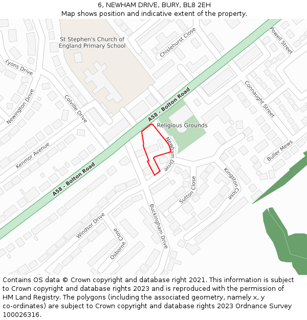 6, NEWHAM DRIVE, BURY, BL8 2EH: Location map and indicative extent of plot