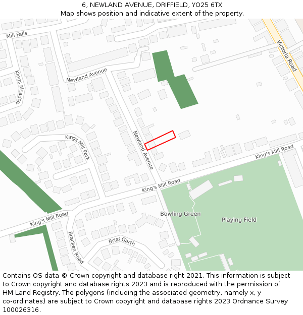 6, NEWLAND AVENUE, DRIFFIELD, YO25 6TX: Location map and indicative extent of plot