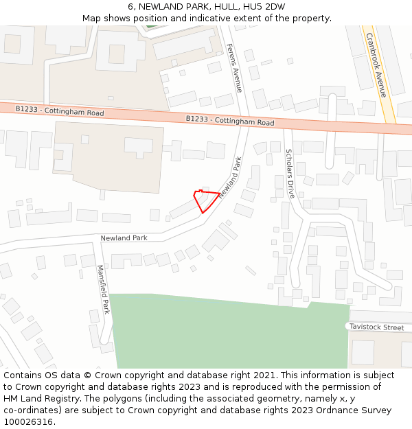 6, NEWLAND PARK, HULL, HU5 2DW: Location map and indicative extent of plot