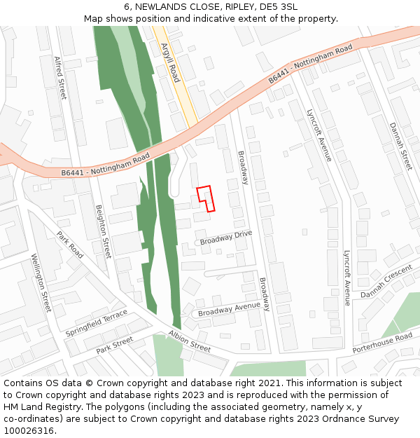 6, NEWLANDS CLOSE, RIPLEY, DE5 3SL: Location map and indicative extent of plot