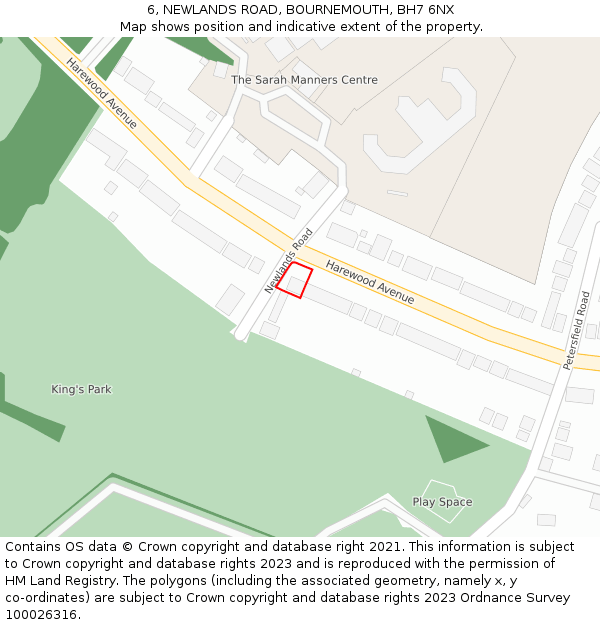 6, NEWLANDS ROAD, BOURNEMOUTH, BH7 6NX: Location map and indicative extent of plot