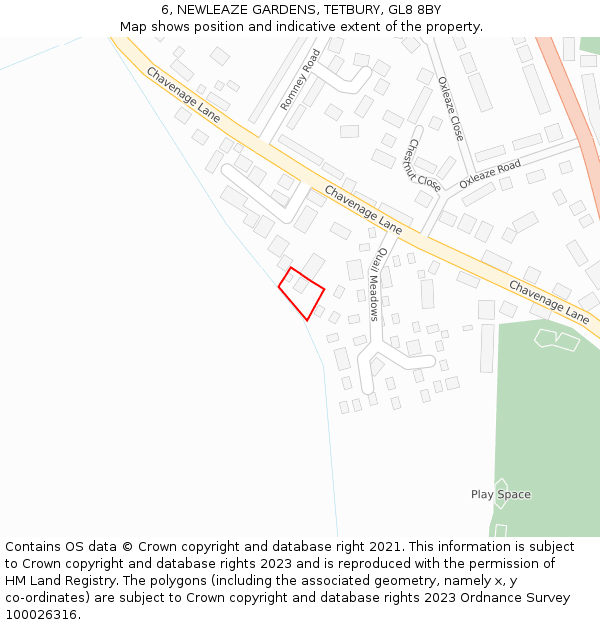 6, NEWLEAZE GARDENS, TETBURY, GL8 8BY: Location map and indicative extent of plot