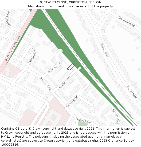 6, NEWLYN CLOSE, ORPINGTON, BR6 9XN: Location map and indicative extent of plot