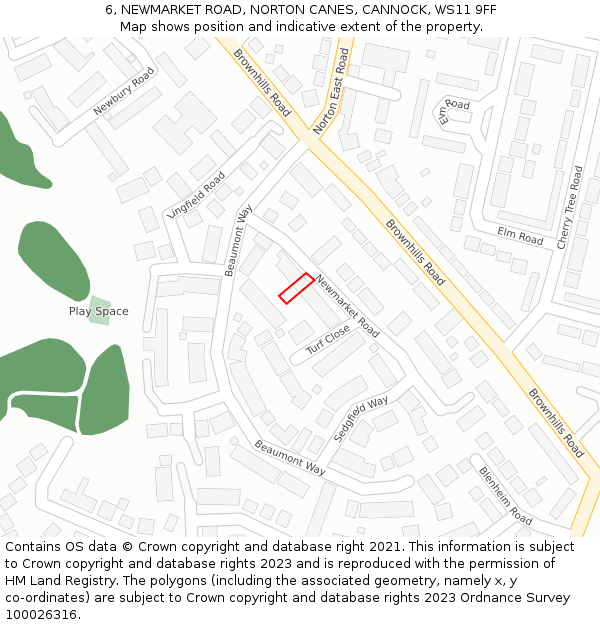 6, NEWMARKET ROAD, NORTON CANES, CANNOCK, WS11 9FF: Location map and indicative extent of plot