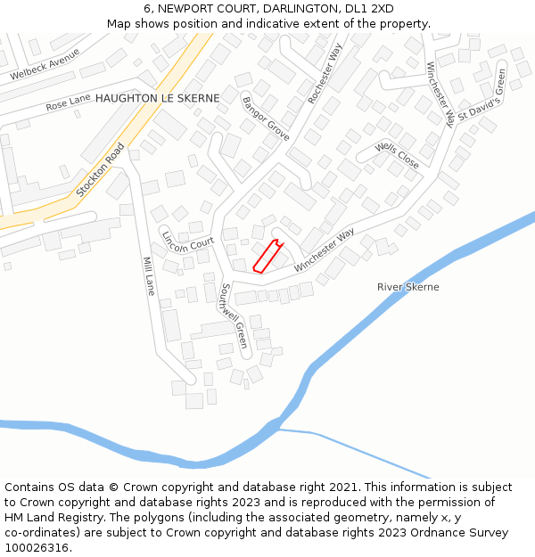 6, NEWPORT COURT, DARLINGTON, DL1 2XD: Location map and indicative extent of plot