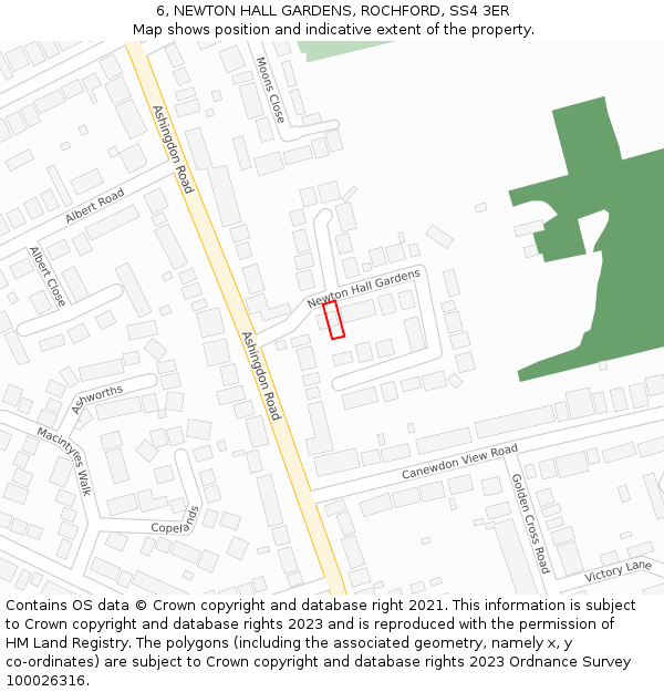 6, NEWTON HALL GARDENS, ROCHFORD, SS4 3ER: Location map and indicative extent of plot