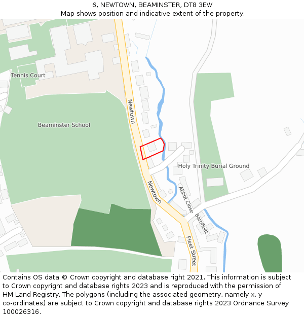 6, NEWTOWN, BEAMINSTER, DT8 3EW: Location map and indicative extent of plot