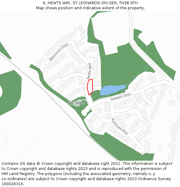 6, NEWTS WAY, ST LEONARDS-ON-SEA, TN38 9TH: Location map and indicative extent of plot