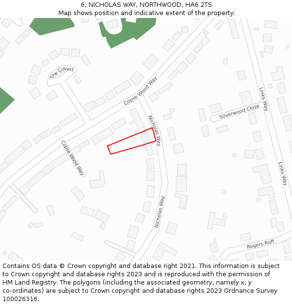6, NICHOLAS WAY, NORTHWOOD, HA6 2TS: Location map and indicative extent of plot