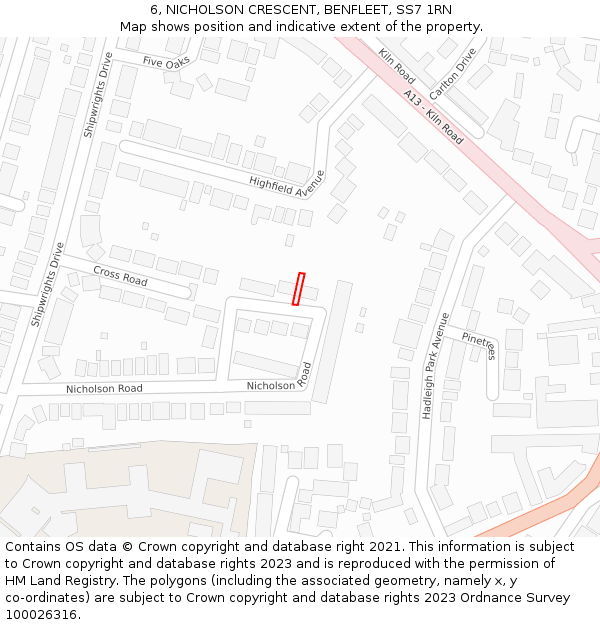 6, NICHOLSON CRESCENT, BENFLEET, SS7 1RN: Location map and indicative extent of plot