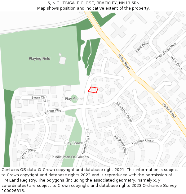 6, NIGHTINGALE CLOSE, BRACKLEY, NN13 6PN: Location map and indicative extent of plot