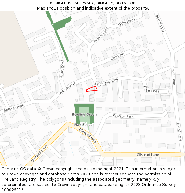 6, NIGHTINGALE WALK, BINGLEY, BD16 3QB: Location map and indicative extent of plot