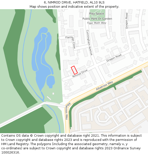 6, NIMROD DRIVE, HATFIELD, AL10 9LS: Location map and indicative extent of plot