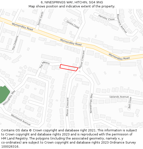 6, NINESPRINGS WAY, HITCHIN, SG4 9NG: Location map and indicative extent of plot