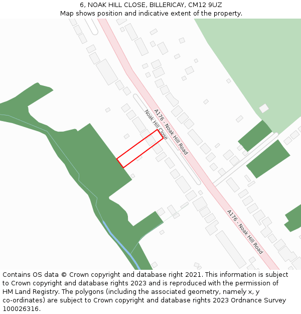 6, NOAK HILL CLOSE, BILLERICAY, CM12 9UZ: Location map and indicative extent of plot