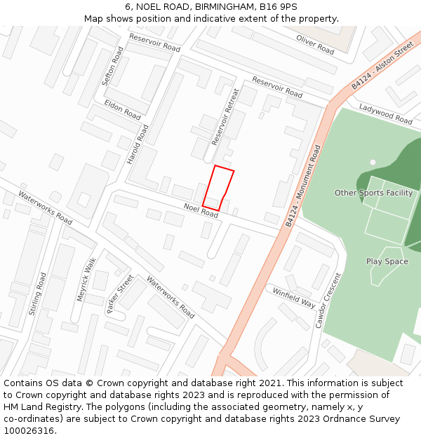 6, NOEL ROAD, BIRMINGHAM, B16 9PS: Location map and indicative extent of plot