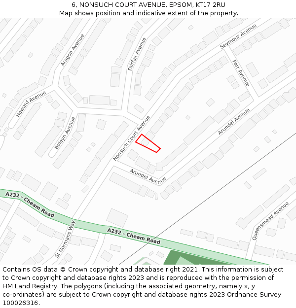 6, NONSUCH COURT AVENUE, EPSOM, KT17 2RU: Location map and indicative extent of plot