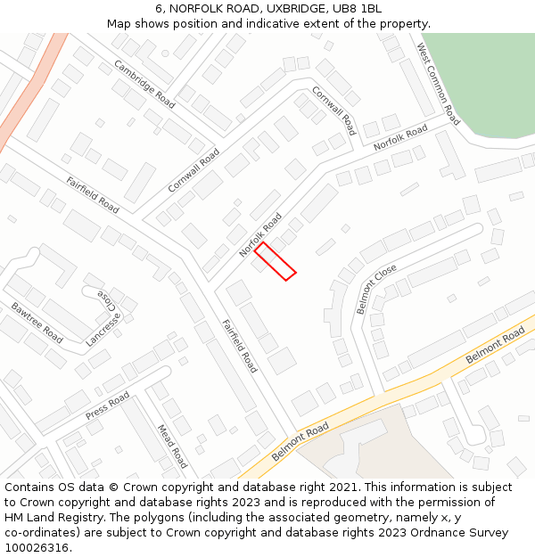 6, NORFOLK ROAD, UXBRIDGE, UB8 1BL: Location map and indicative extent of plot