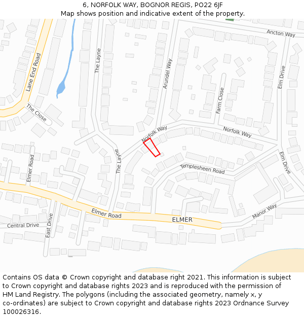 6, NORFOLK WAY, BOGNOR REGIS, PO22 6JF: Location map and indicative extent of plot