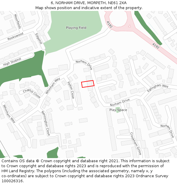 6, NORHAM DRIVE, MORPETH, NE61 2XA: Location map and indicative extent of plot