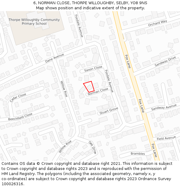 6, NORMAN CLOSE, THORPE WILLOUGHBY, SELBY, YO8 9NS: Location map and indicative extent of plot