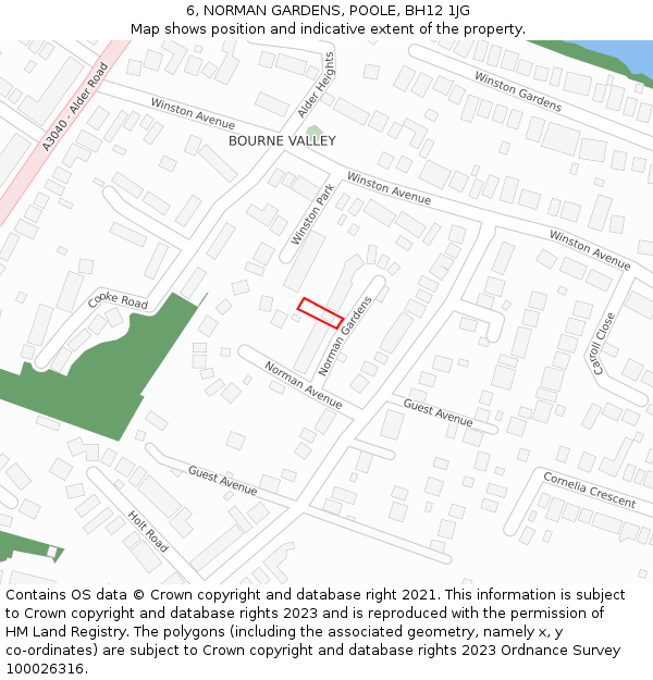 6, NORMAN GARDENS, POOLE, BH12 1JG: Location map and indicative extent of plot