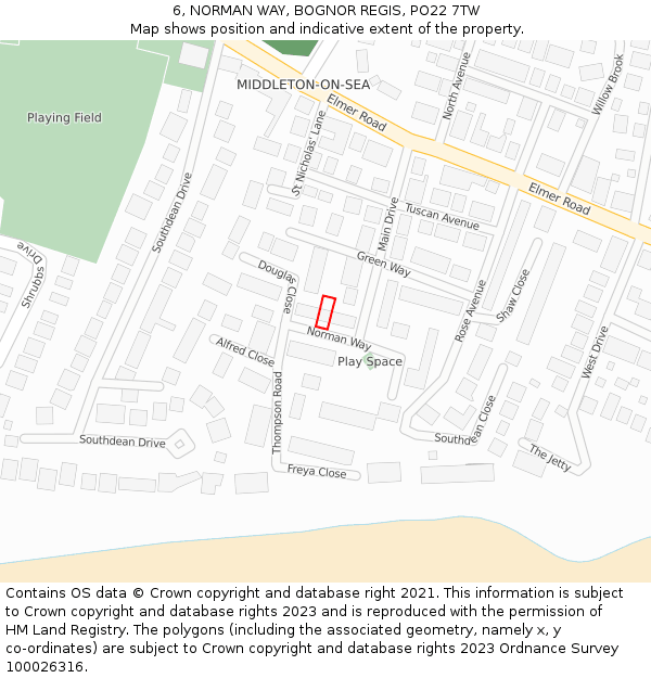 6, NORMAN WAY, BOGNOR REGIS, PO22 7TW: Location map and indicative extent of plot