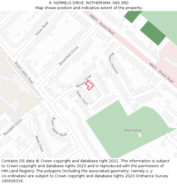 6, NORRELS DRIVE, ROTHERHAM, S60 2RD: Location map and indicative extent of plot