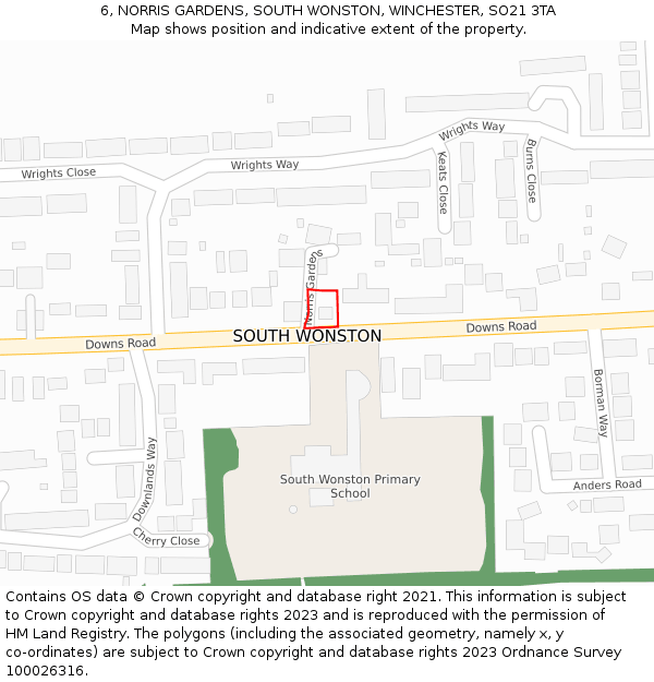 6, NORRIS GARDENS, SOUTH WONSTON, WINCHESTER, SO21 3TA: Location map and indicative extent of plot