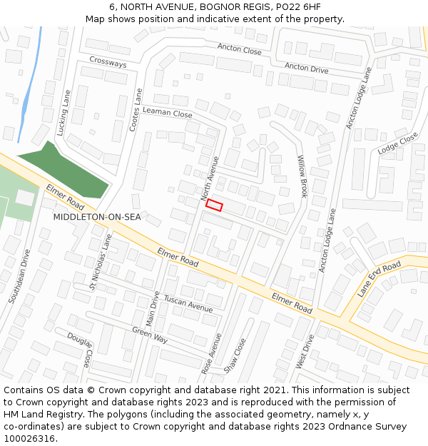 6, NORTH AVENUE, BOGNOR REGIS, PO22 6HF: Location map and indicative extent of plot